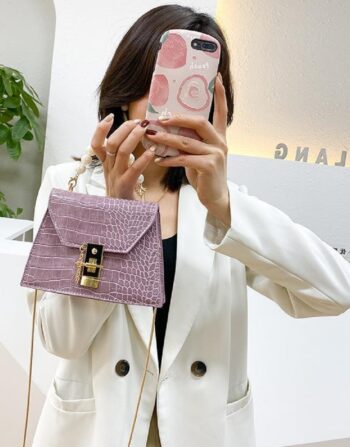 Purple Handbag Alligator Pattern Designer Women Shoulder Bag